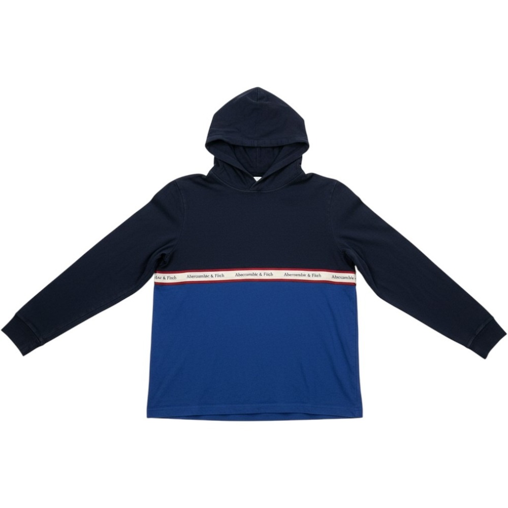 Abercrombie & Fitch Hoodie Mens XL Blue Colorblock Logo Tape Lightweight Jersey